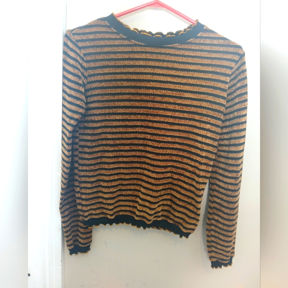 Zara Striped Black and Brown Sweater